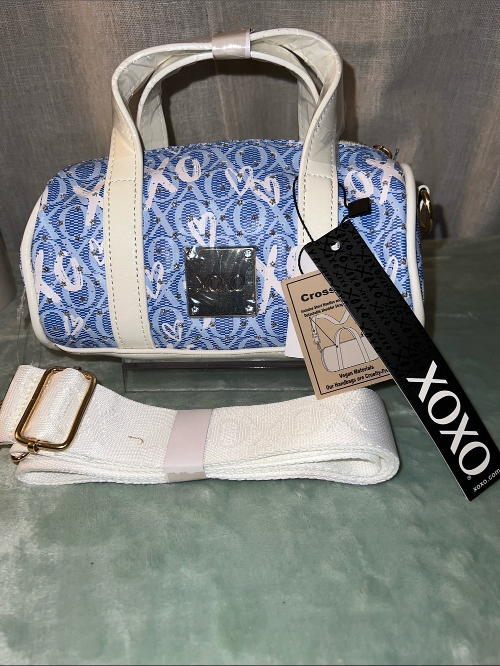 XOXO Blue & White Logo Cylinder Mini Satchel
